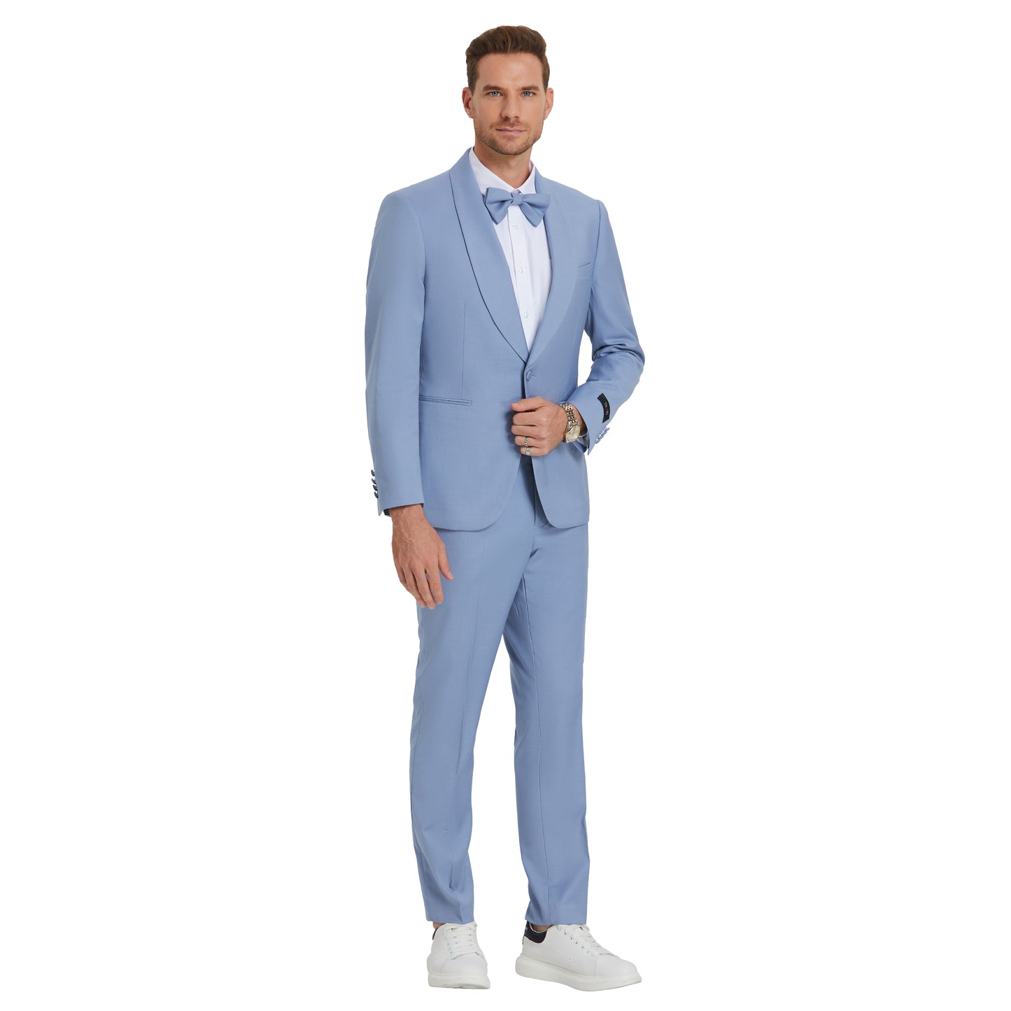 Beau Blue Solid Shawl Collar - Adjustable Waist Band Mens-suit