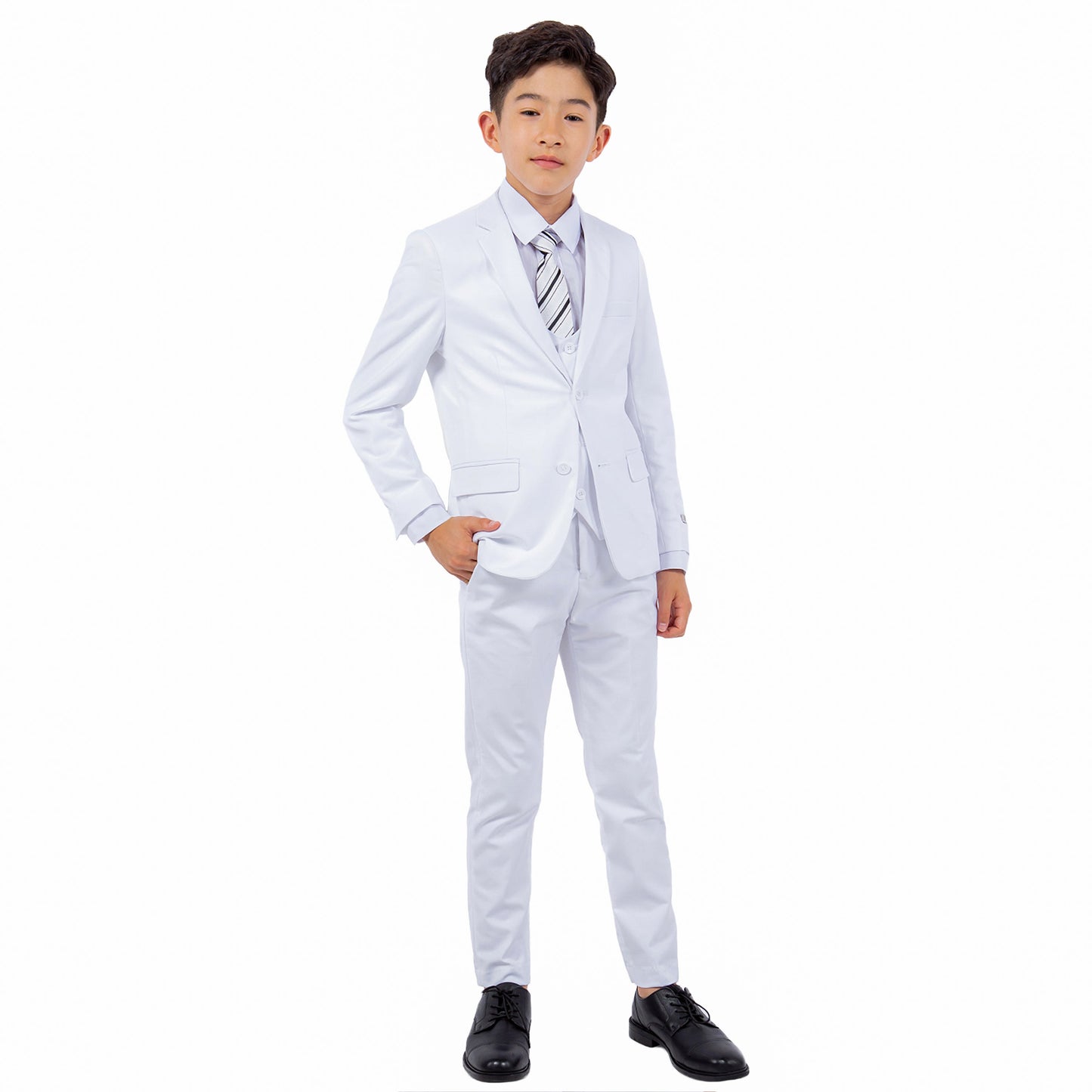 White Stacy Adams Boy's 5pc Solid Suit