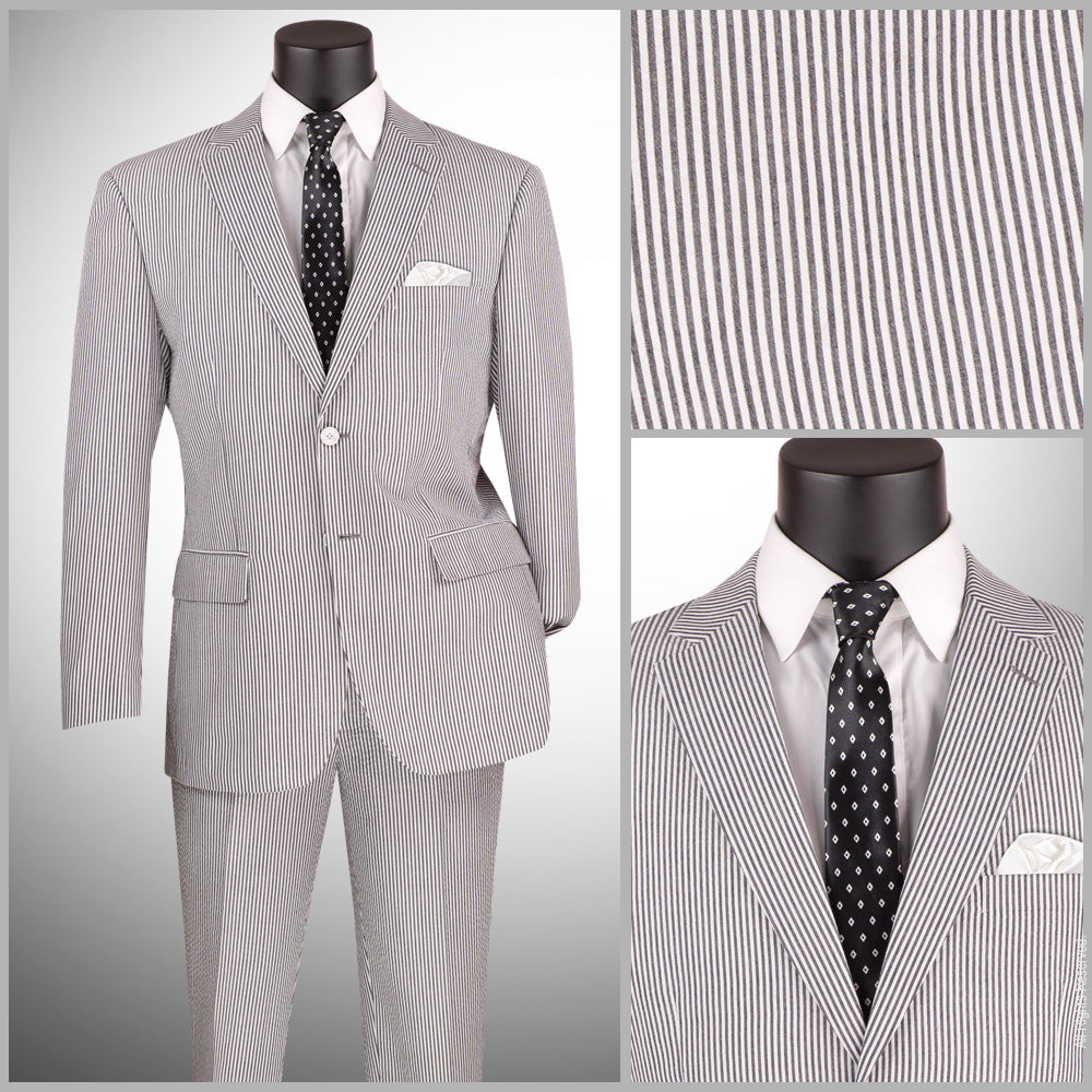 Seersucker 2pc Suit in Modern Fit Summer Vinci Suit with Flex waist FMSS1