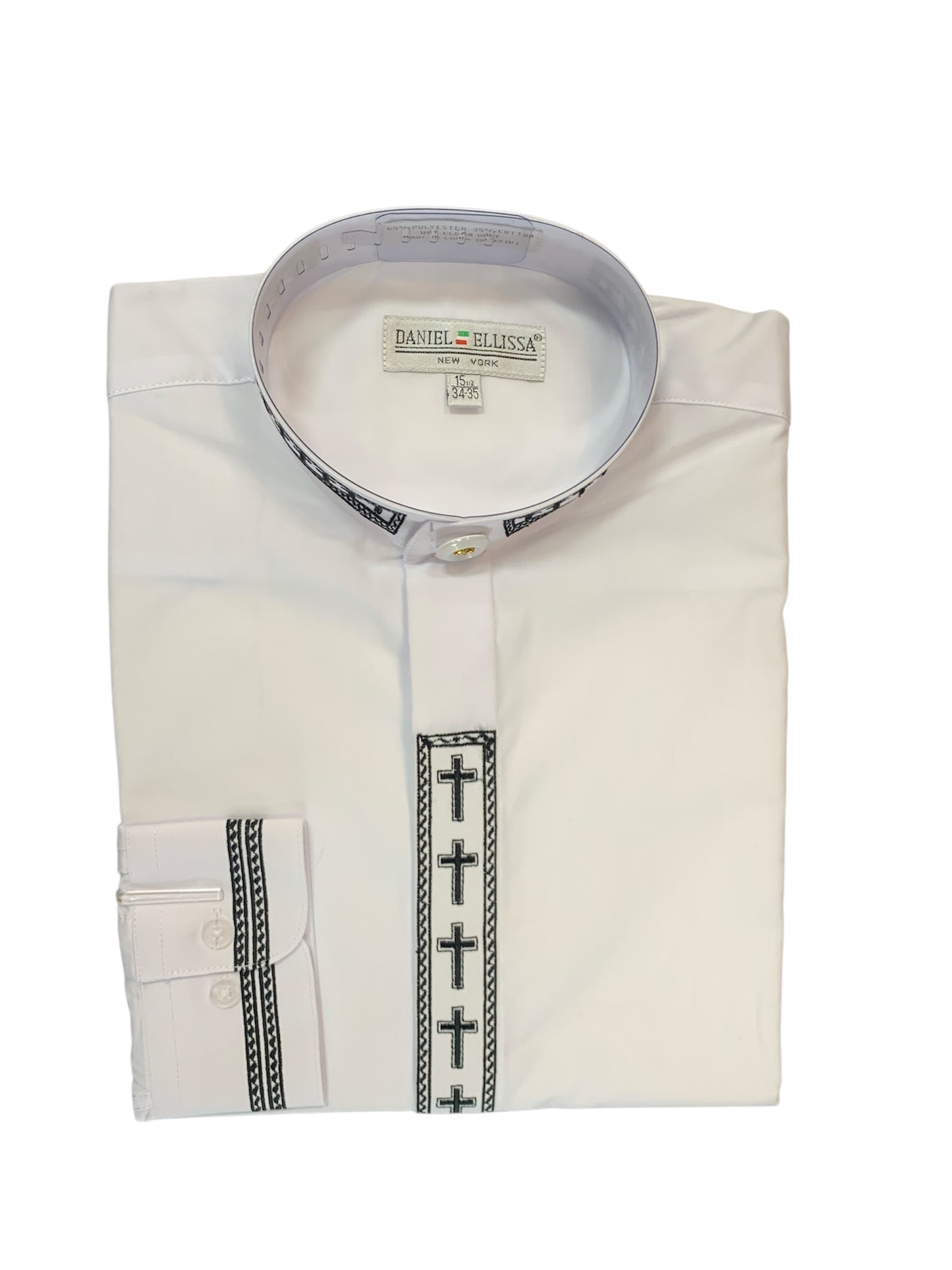 Men Banded Collar Shirt with Cross Design