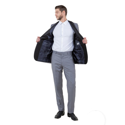 Gray / Black Solid with Black Shawl Collar Trim 2-PC Slim Fit Suits