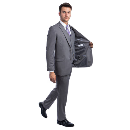 Men's 3pc Solid Suit, Notch Lapel
