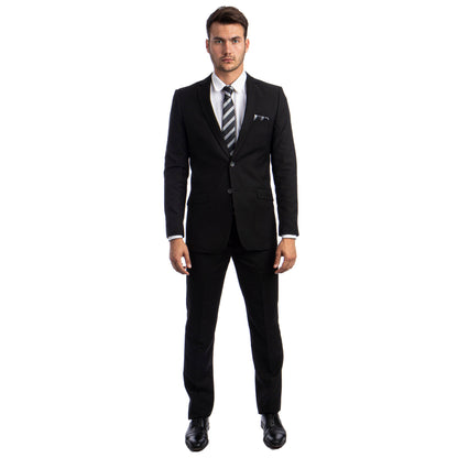 Black Men's Hybrid-Fit 3pc Paisley Suit w/ Wide Black Shawl Collar