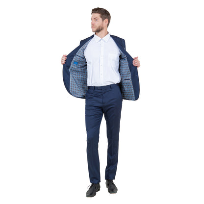 Blue 2 PC Birdseye Suit Skinny Fit Suits
