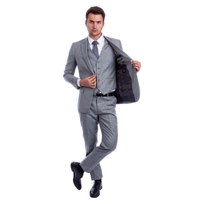 Men's Hybrid-Fit 3pc Sharkskin Suit w/ Expandable Waistband