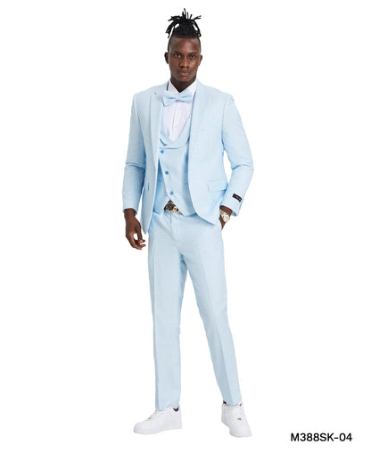 Sky Blue Suit with U-Shaped Shawl Collared Vest