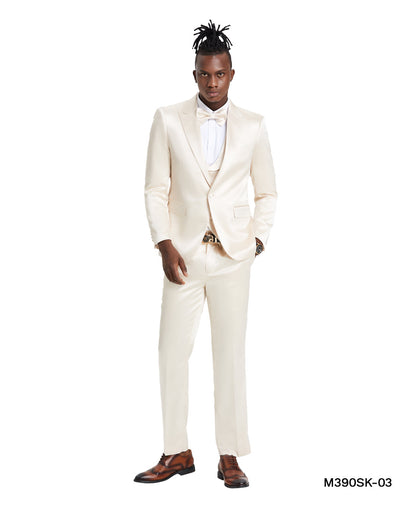 Champagne Solid Shiny U-Shape Vest Mens-suit