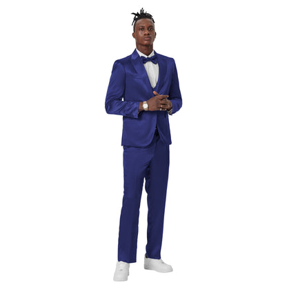 Blue Solid Shiny U-Shape Vest Mens-suit