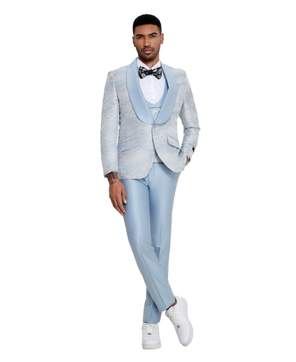 3 PC Pattern Shawl Lapel Double Breasted Vest Suit