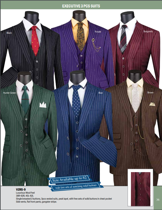 Vinci Executive 3pcs Suit V2RS-9 Pin Stripe