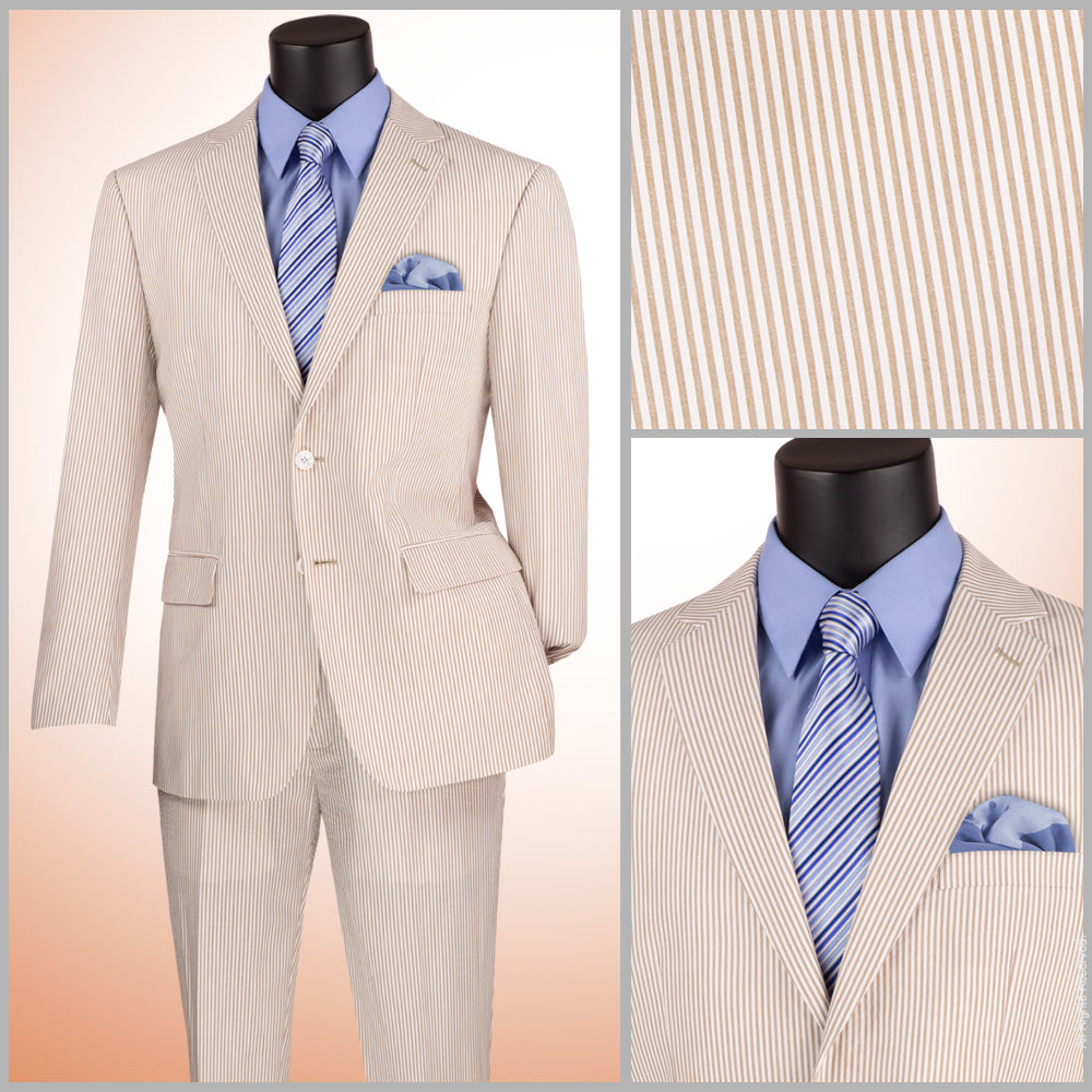 Seersucker 2pc Suit in Modern Fit Summer Vinci Suit with Flex waist FMSS1