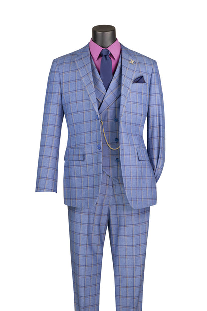 Vinci F-MV2W4 3Pc Plaid Check Suit with Vest Modern Fit
