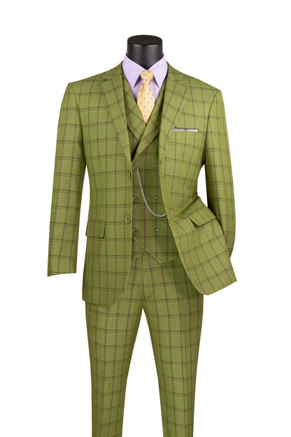 Vinci F-MV2W4 3Pc Plaid Check Suit with Vest Modern Fit
