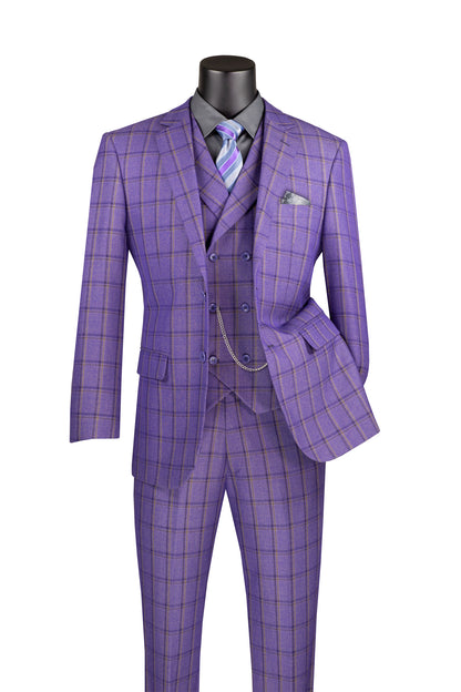 Vinci F-MV2W4 3Pc Plaid Check Suit with Vest Modern Fit