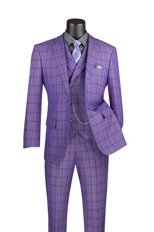Vinci F-MV2W4 3Pc Plaid Check Suit with Vest Modern Fit