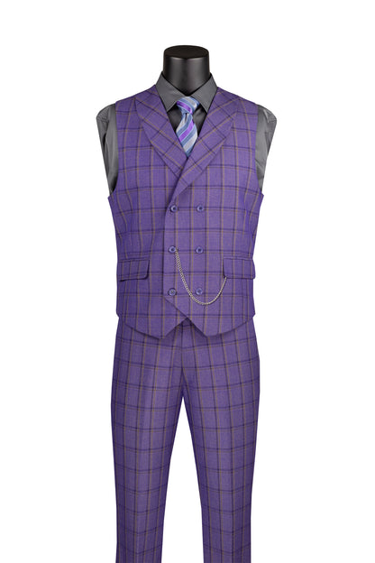 Vinci F-MV2W4 3Pc Plaid Check Suit with Vest Modern Fit