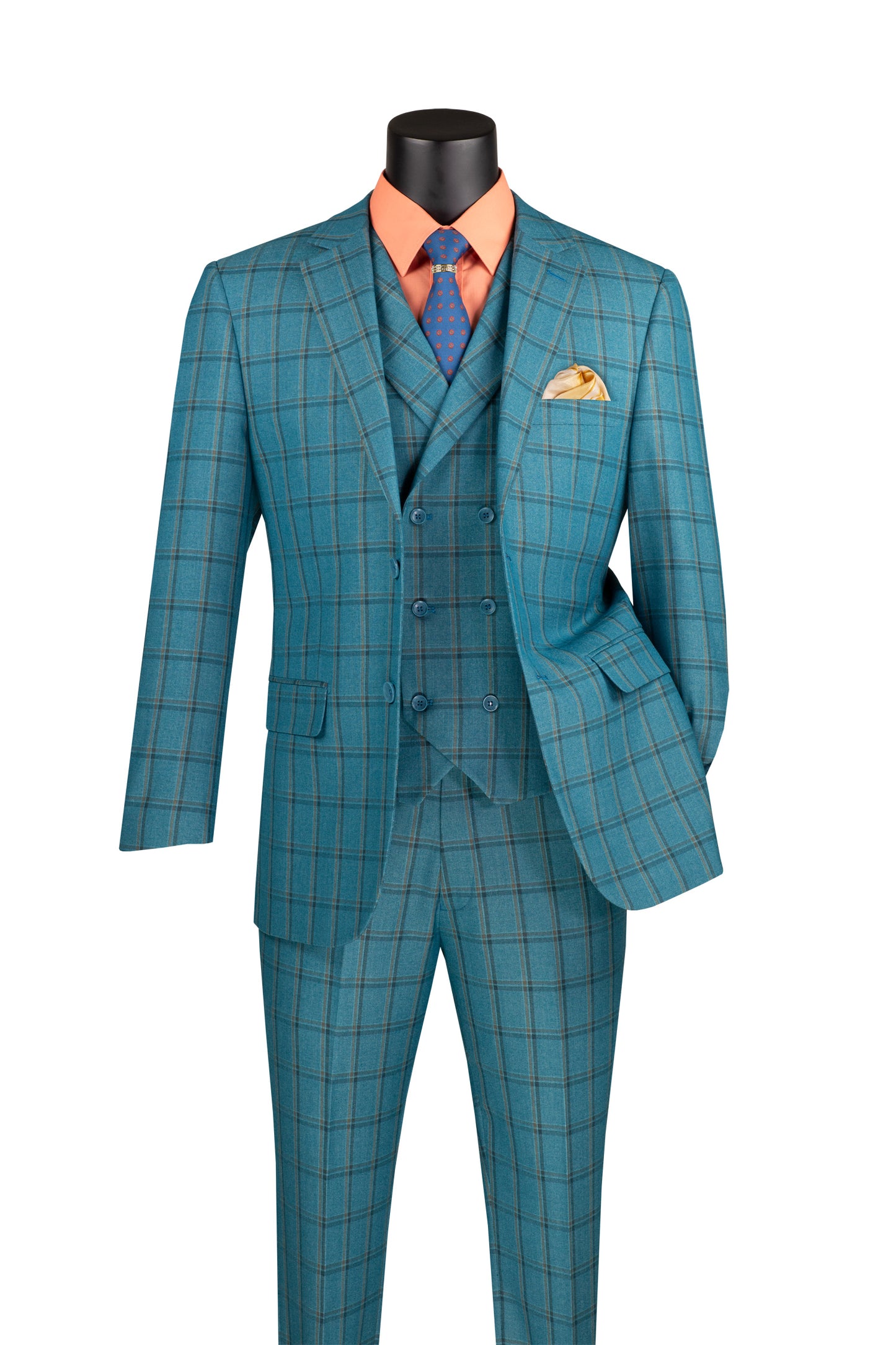 Vinci F-MV2W4 3Pc Plaid Check Suit with Vest Modern Fit