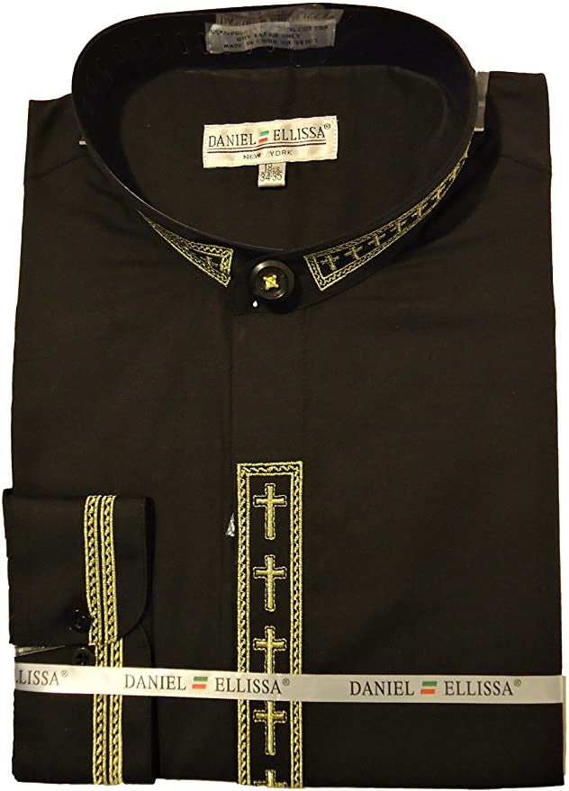 Banded collar shirt with cross black gol