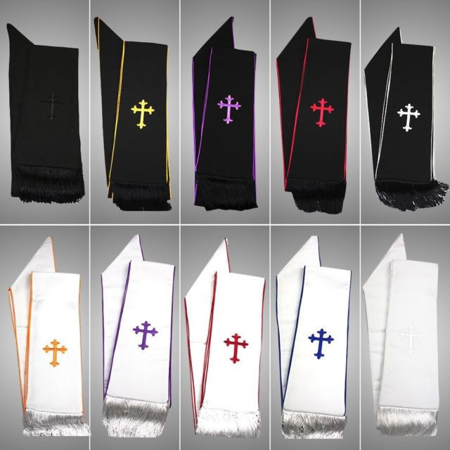 STOLES ALL COLORS TO MATCH CLERGY ROBES.