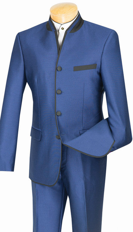 banded collar suit slim fit S4HT-1 blue.