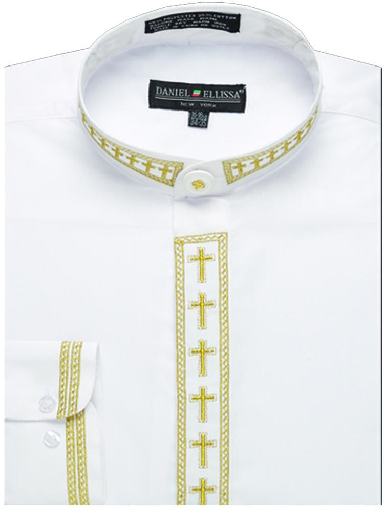 White gold banded collar shirt with cros