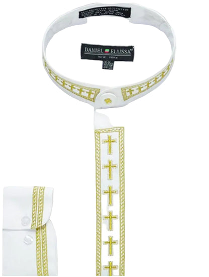 White gold banded collar shirt with cros