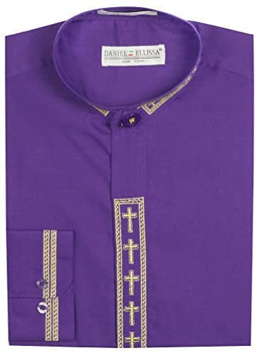 Banded collar shirt with cross purple go