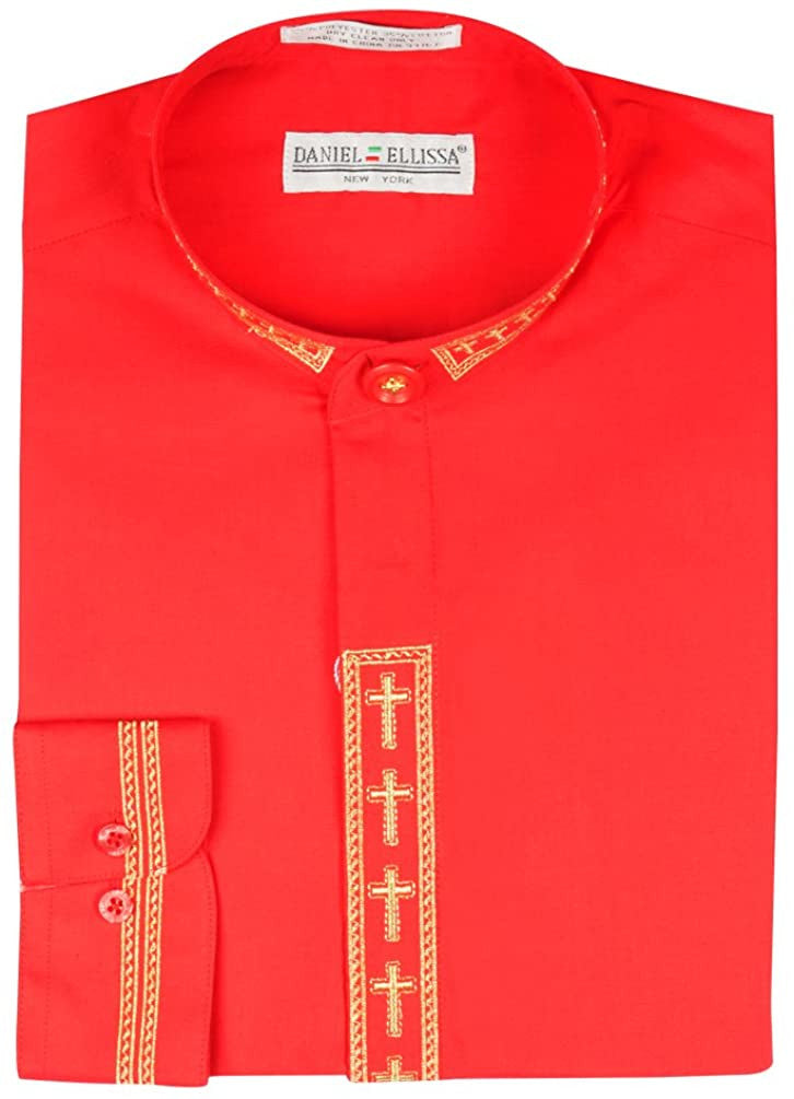 Banded collar shirt with cross red gold 